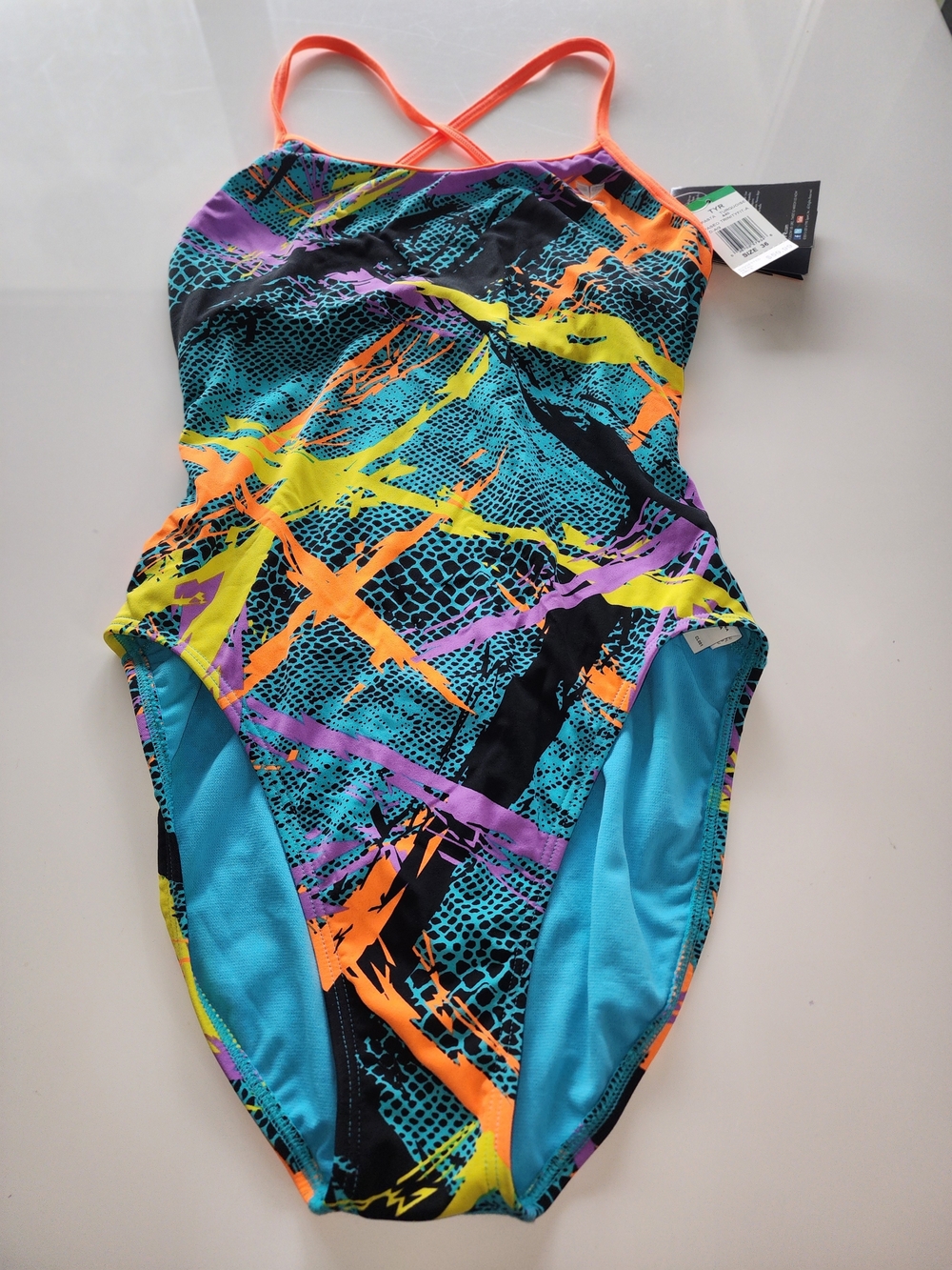 NWT TYR Neon Orange-Trim Multi Color TrinityFit Swimsuit
